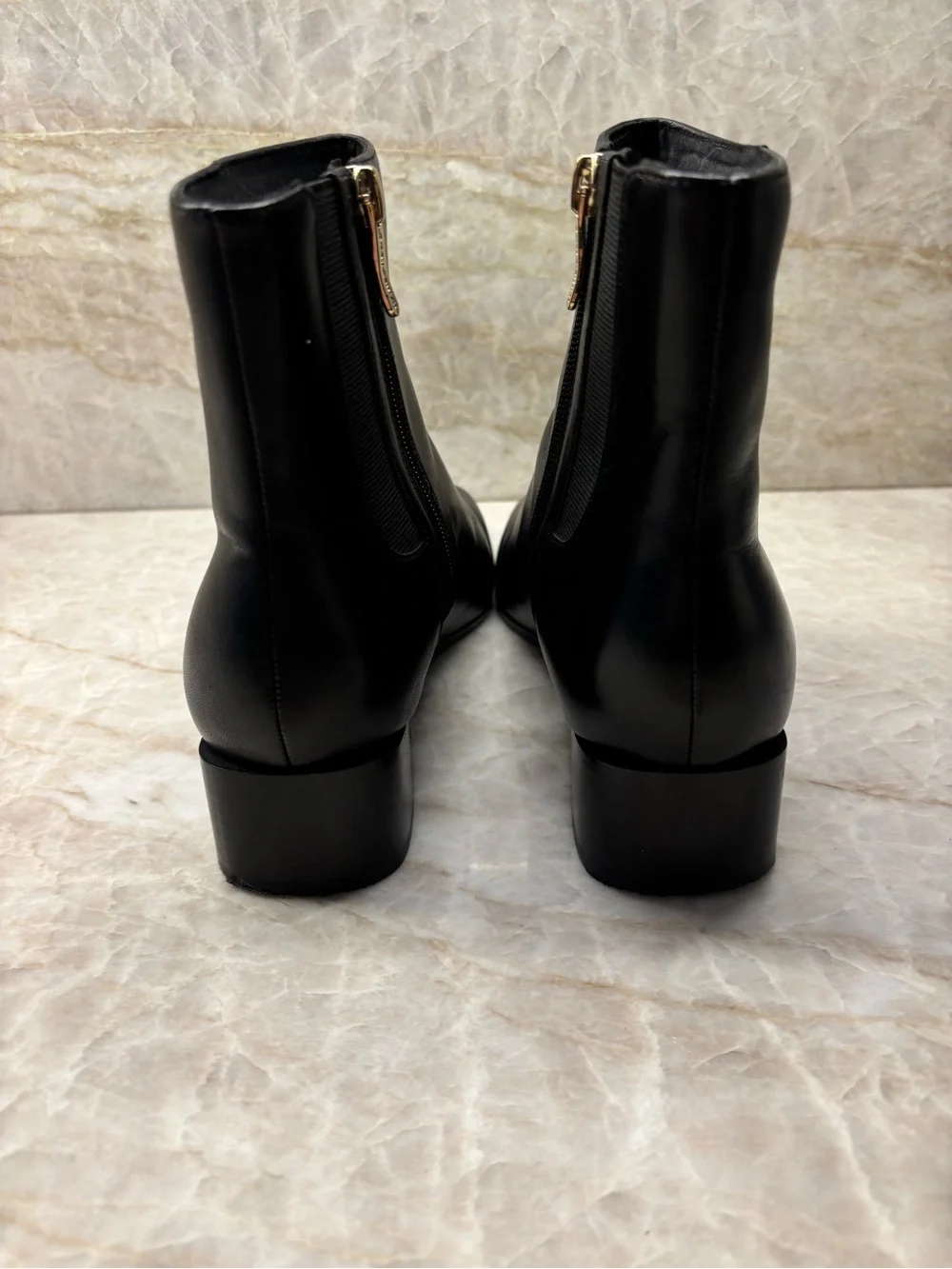 Easy Spirit Women's Black Leather Ankle Boots with Gold Zip